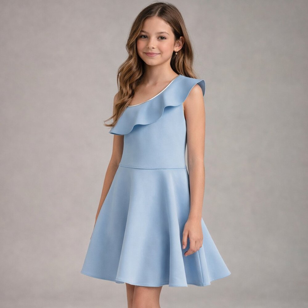 NEW Dolls & Divas Sky Blue Girls Scuba Dress‎ sz 14  Easter Wedding Guest Last 1